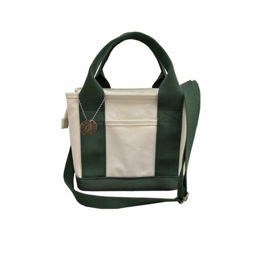 фото Сумка тоут , фактура зернистая, зеленый, белый rose noire