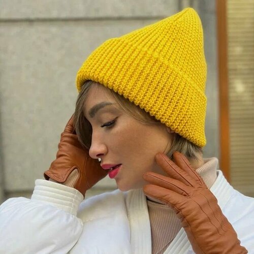 фото Шапка бини peony & wool, размер m/l, желтый
