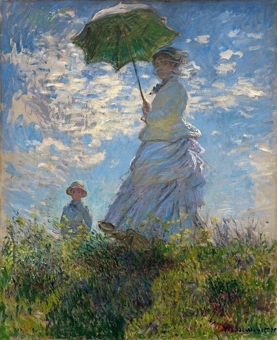 "Прогулка. Дама с зонтиком", Моне, Клод, картина для интерьера (репродукция) (40х49 см / на подрамнике)