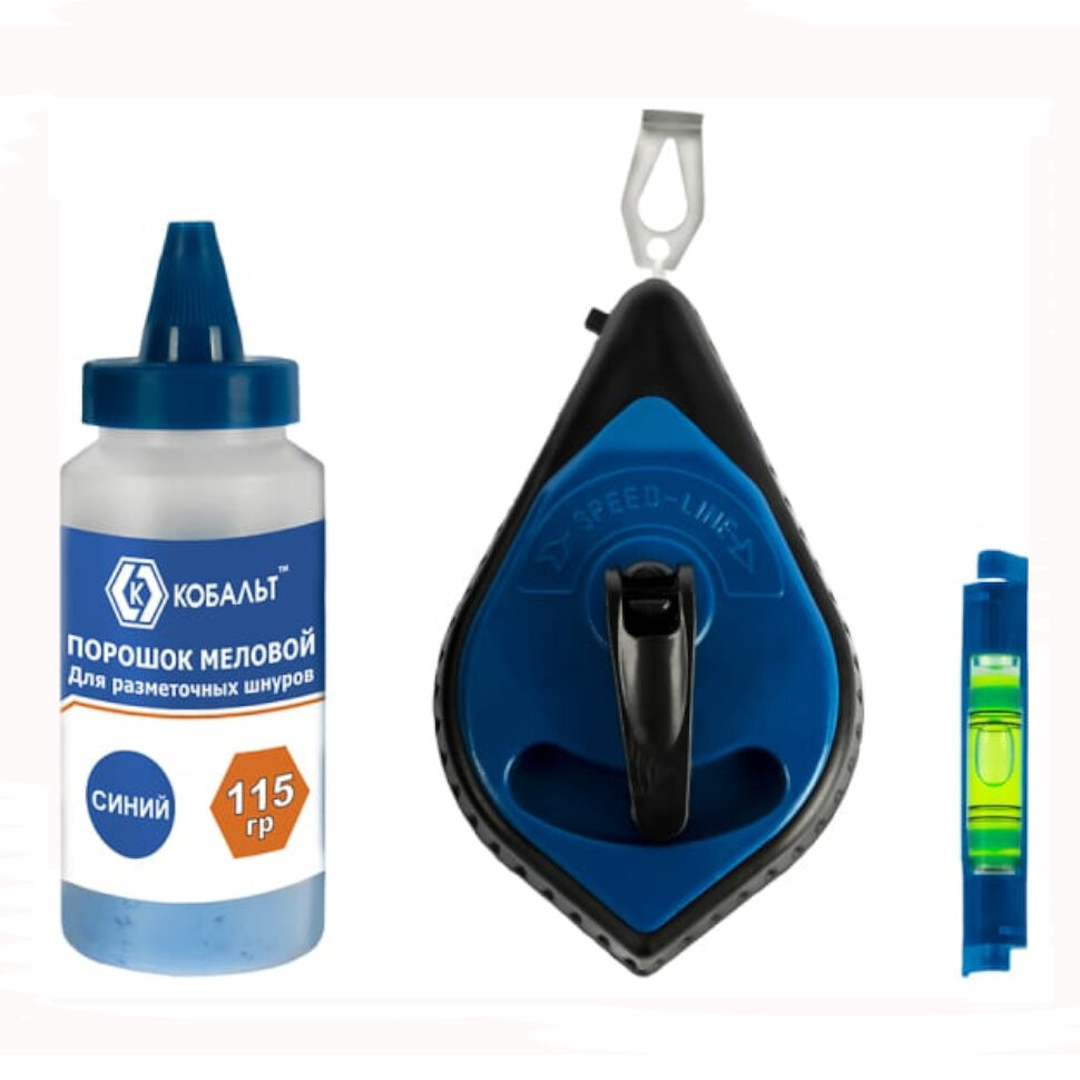 фото Набор для разметочных работ Кобальт 30м+синий меловой порошок + уровень