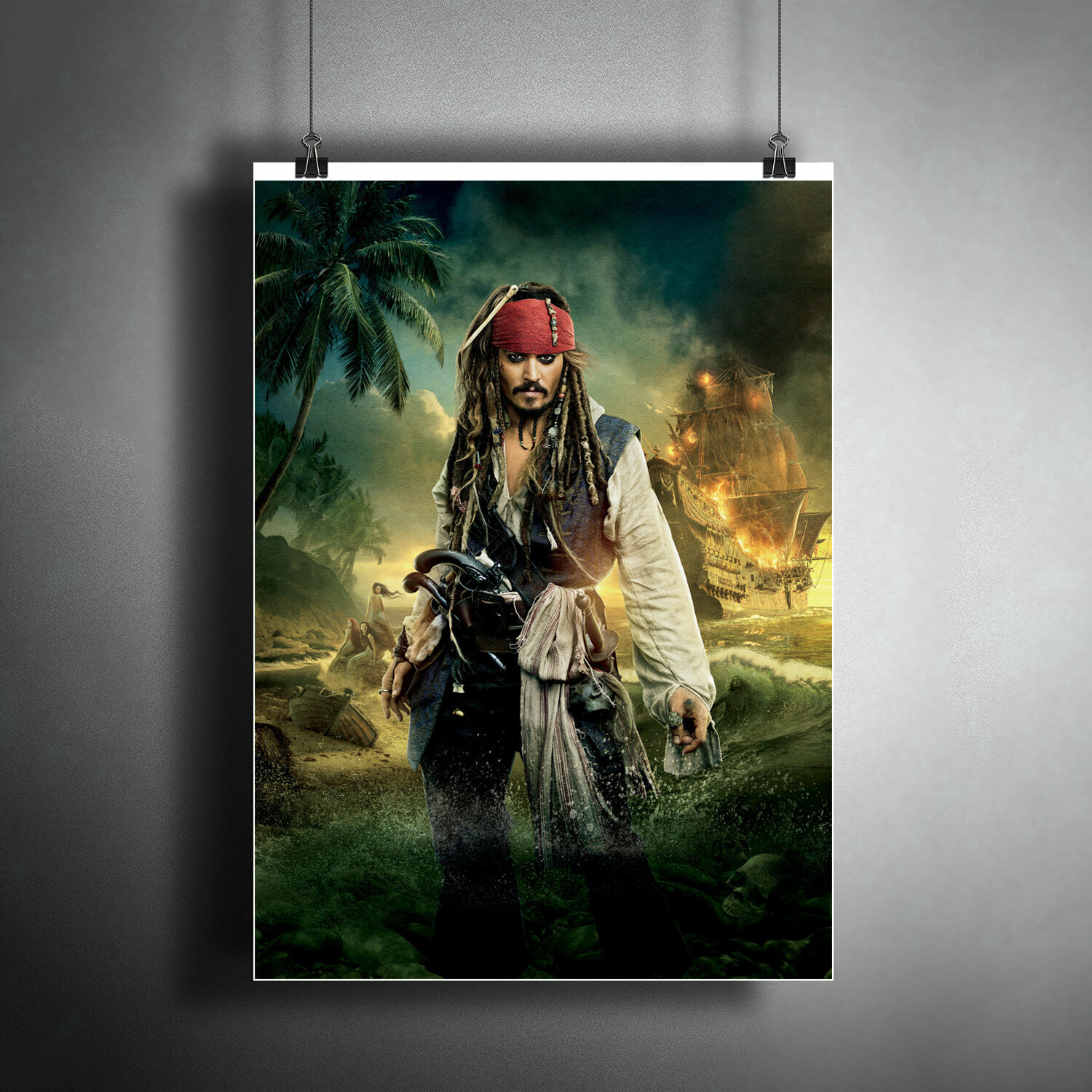 Постер плакат для интерьера "Фильм: Пираты Карибского моря. Pirates of the Caribbean. Капитан Джэк Воробей. Джонни Депп" / A3 (297 x 420 мм)