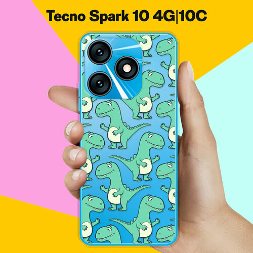 Силиконовый чехол на Tecno Spark 10 4G / Tecno Spark 10C Динозавры / для Текно Спарк 10 4 Джи / Текно Спарк 10С силиконовый чехол на tecno spark 10 4g tecno spark 10c енот для текно спарк 10 4 джи текно спарк 10с