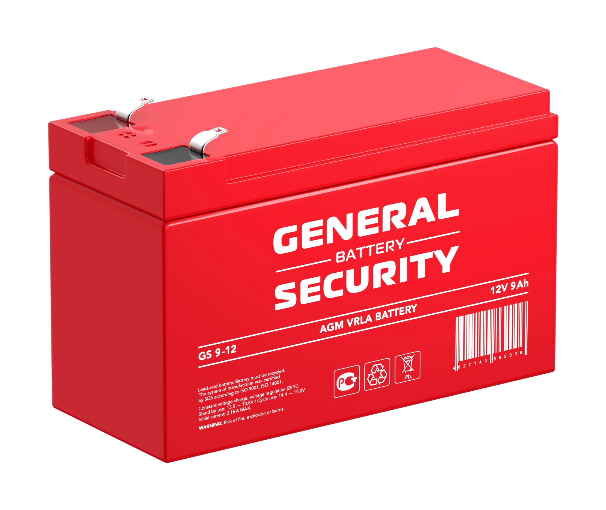Аккумулятор General Security GS 9-12 F2 (12В, 9Ач / 12V, 9Ah)