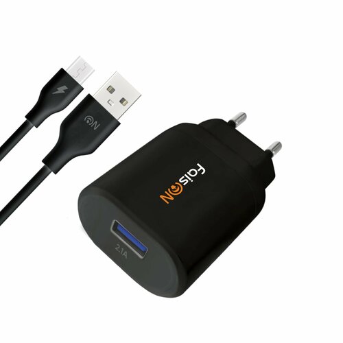 Блок питания сетевой 1 USB FaisON FS-Z-975B, Mighty, 2100mA, кабель микро USB, цвет: чёрный