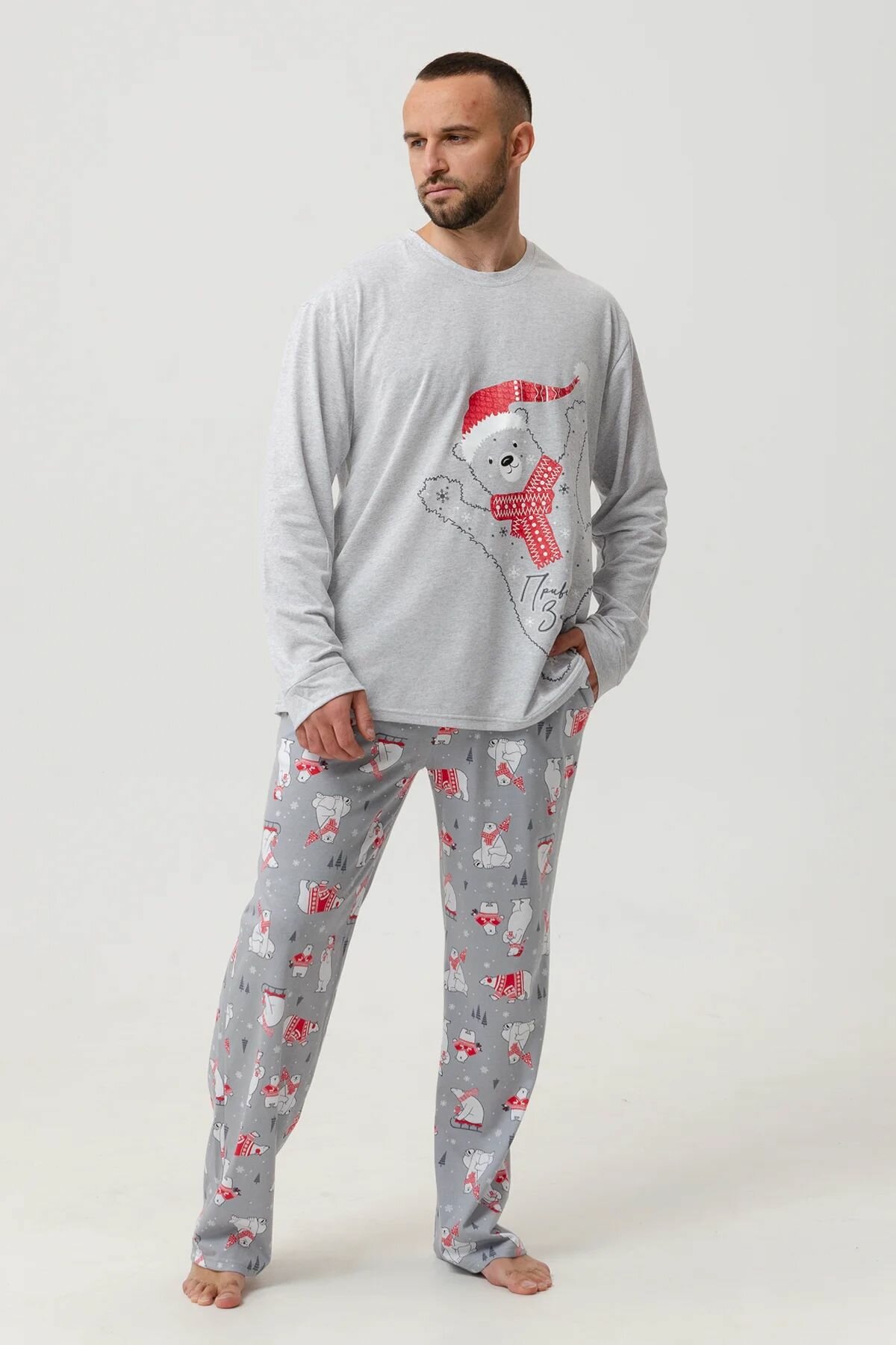 пижама мужская, пижама новогодняя, мужская пижама с брюками,серый - фотография № 7