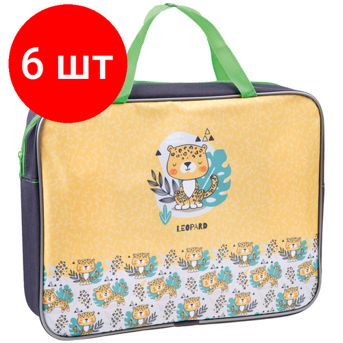 Комплект 6 шт, Папка с ручками А4 ArtSpace Leopard, полиэстер, на молнии, 70мм