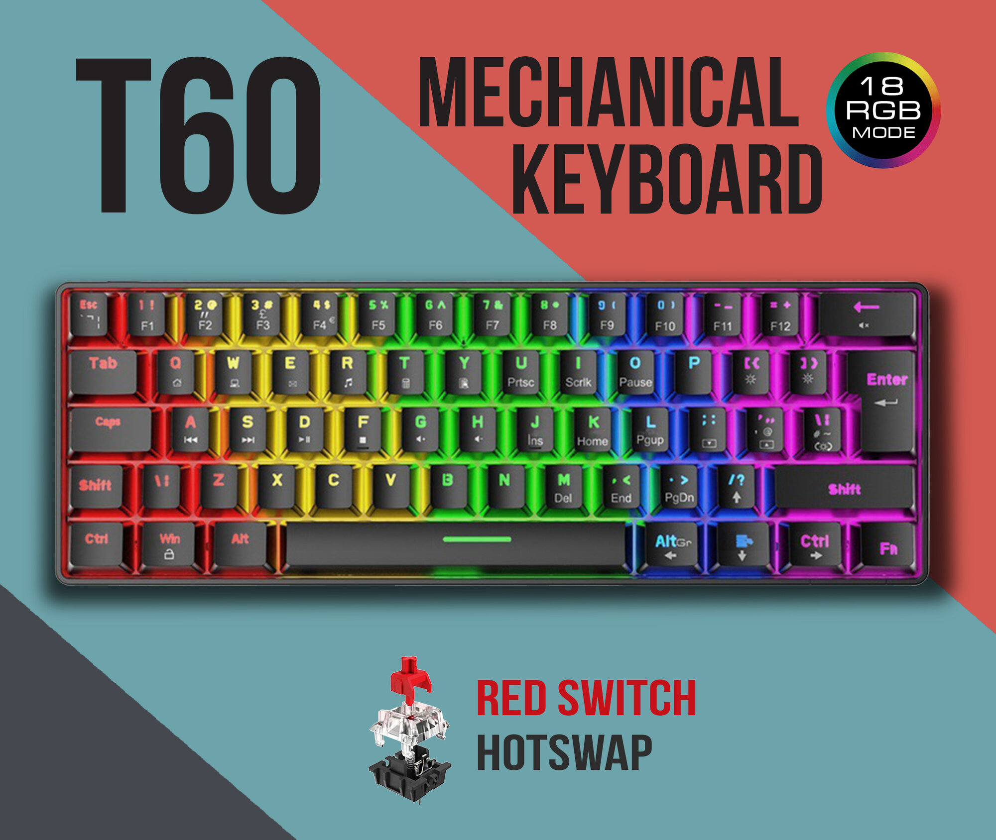 Механическая игровая клавиатура Wolf T60. RGB Type-C Черная