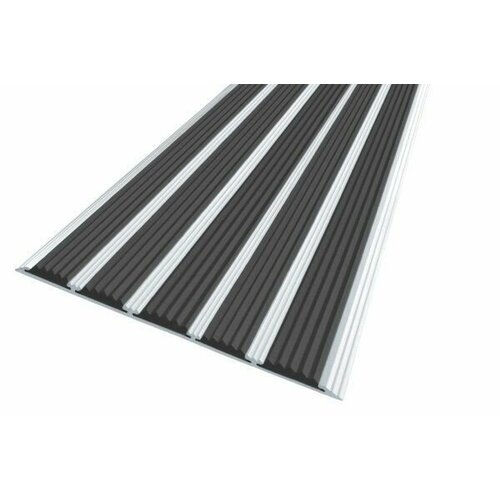 Алюминиевая полоса противоскользящая с пятью вставками 162 мм, 1 метр, черная, накладка на ступени против скольжения