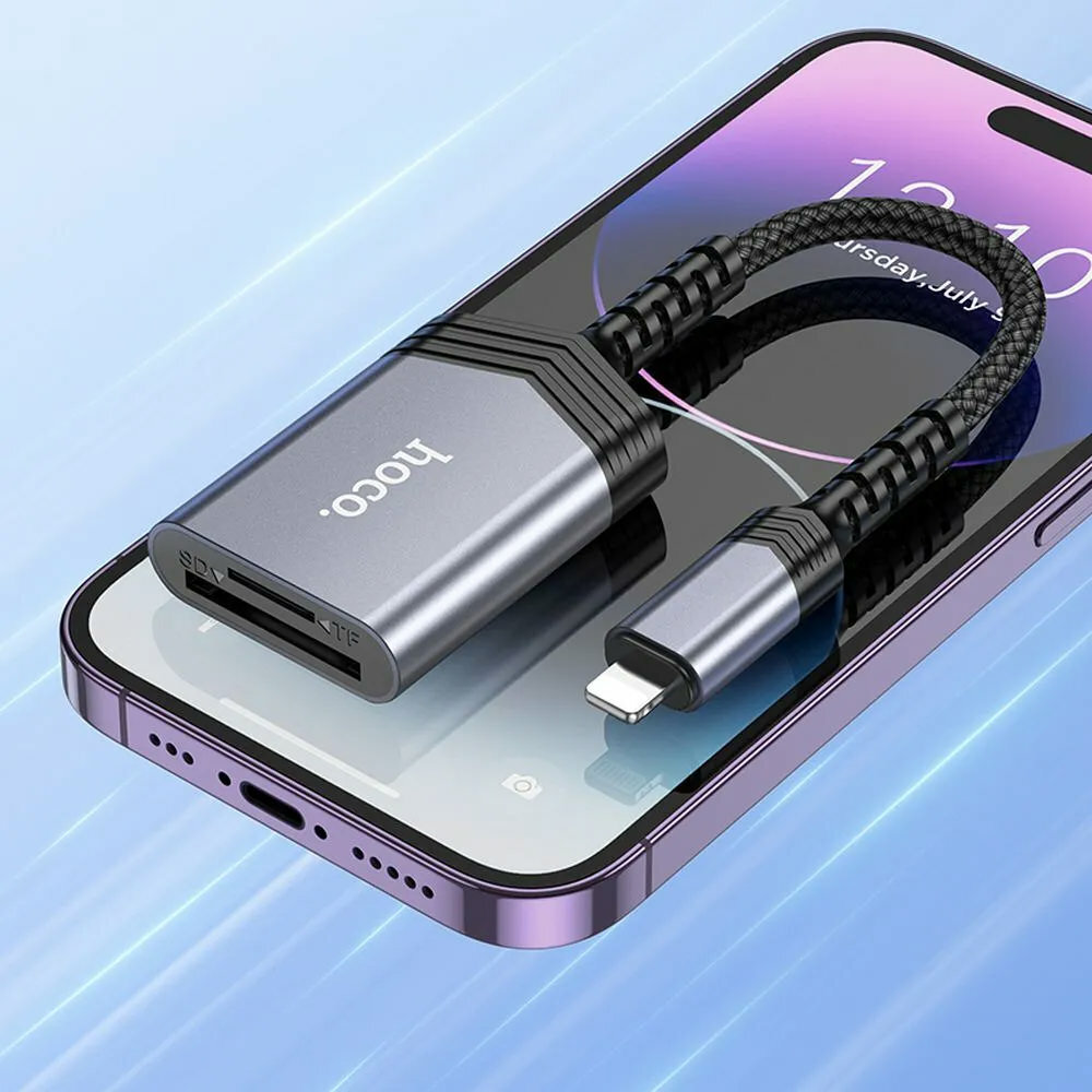 Картридер Hoco UA25 для устройств Apple Lightning to SD/MicroSD 480 mbps 2Tb Серый