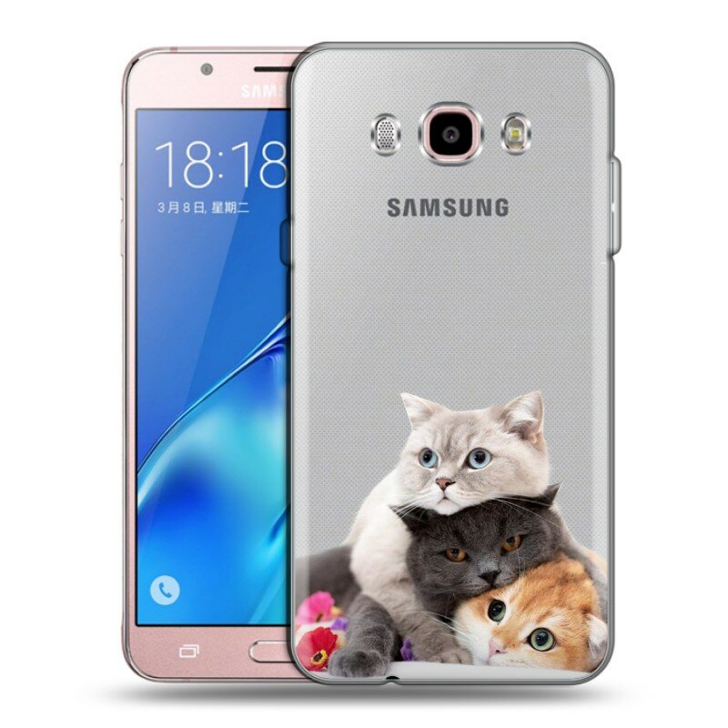 Полупрозрачный дизайнерский силиконовый чехол для Самсунг Галакси Ж5 (2016) / Samsung Galaxy J5 (2016) Кошки
