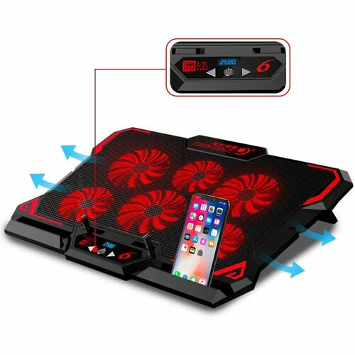 Подставка для ноутбука с функцией охлаждения 6 вентиляторов и подставка для телефона 3 режима работы Чёрный 2199₽