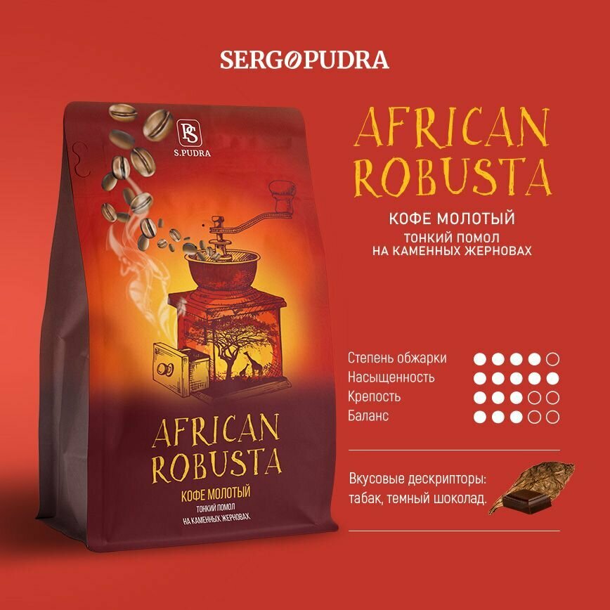 Кофе молотый для турки натуральный Робуста Уганда 250 гр