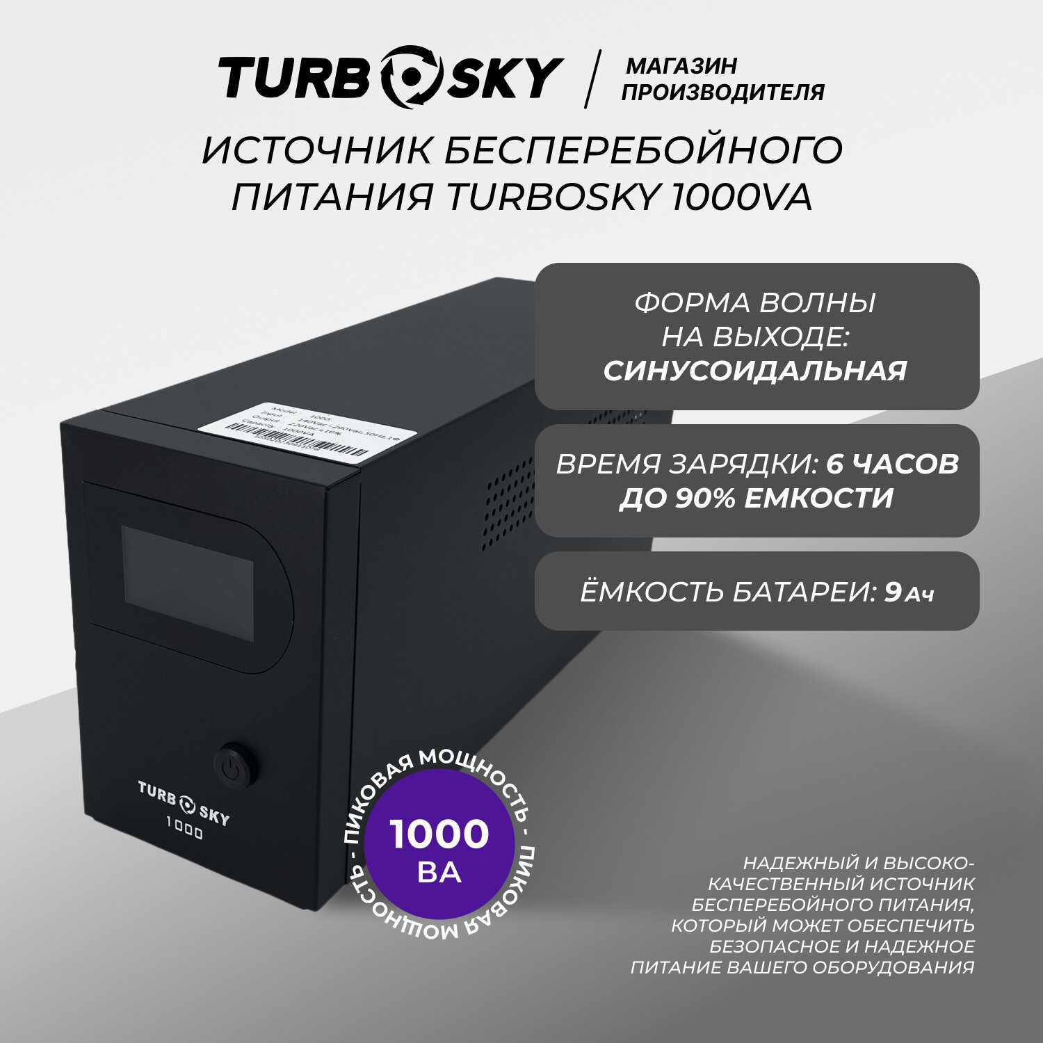 Источник бесперебойного питания (ИБП) TurboSky 1000VA