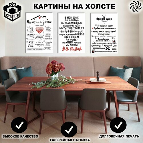 Картина модульная интерьерная на стену на холсте Семейные правила, Пространство интерьера, 3шт. 40х60
