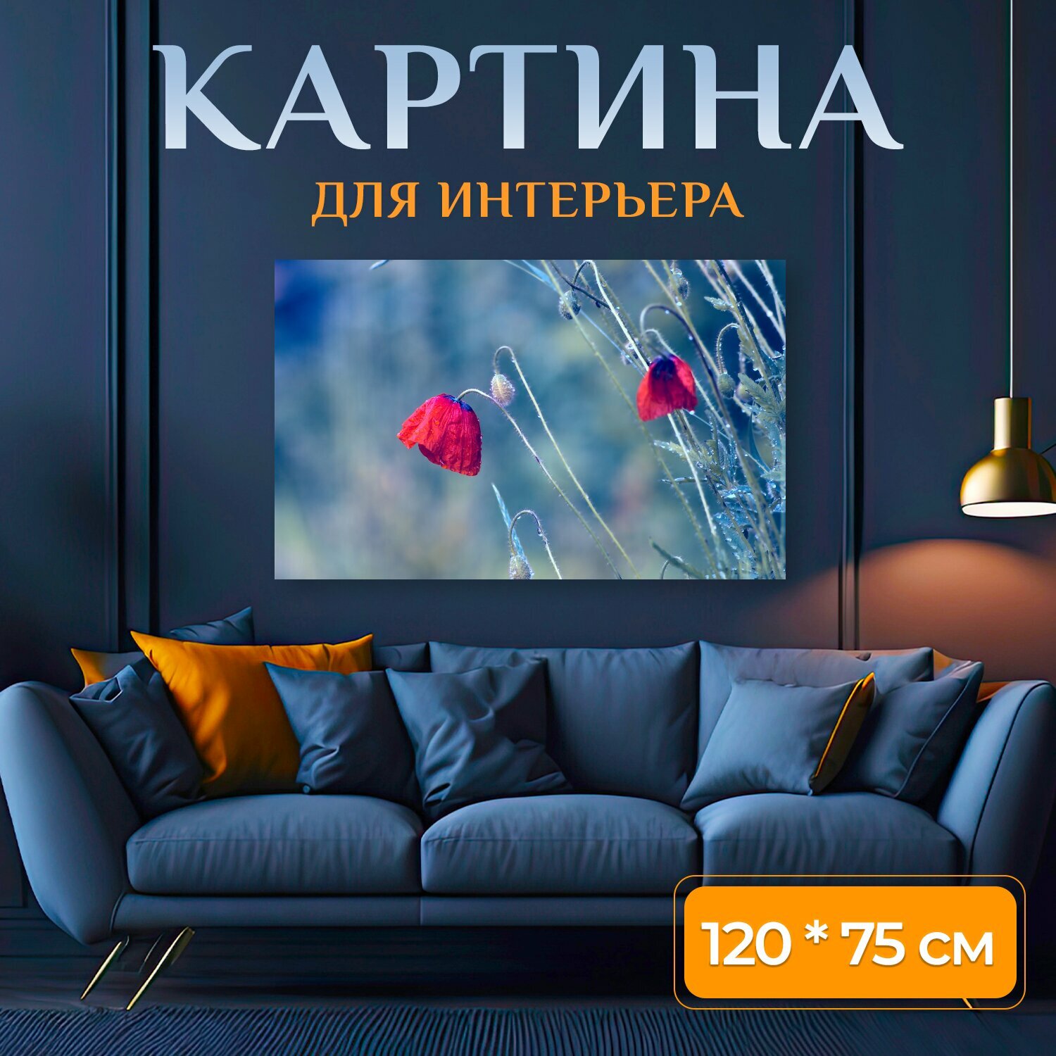 Картина на холсте "Природа, растения, маки" на подрамнике 120х75 см. для интерьера