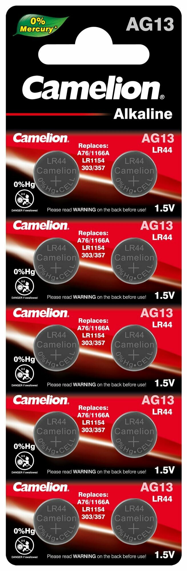 Батарейка Camelion AG13 BL-10 Mercury Free 357A/LR44/A76 д/часов 10шт/уп