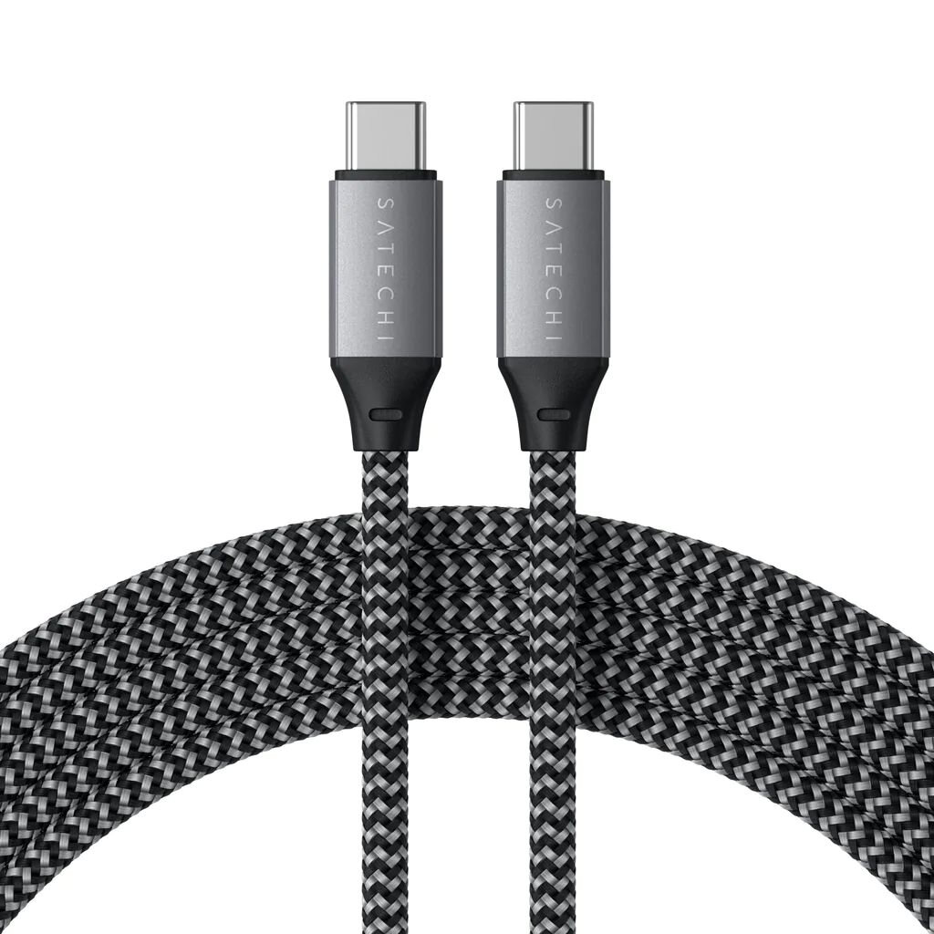 Кабель Satechi USB-C to USB-C 100W, длина 2 м. Цвет: серый космос.