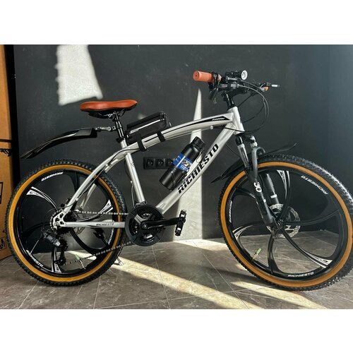 Велосипед горный RICHIESTO 24 колёса Алюминиевые кованные литые диски Детский Подростковый Спортивный серебро 26500₽