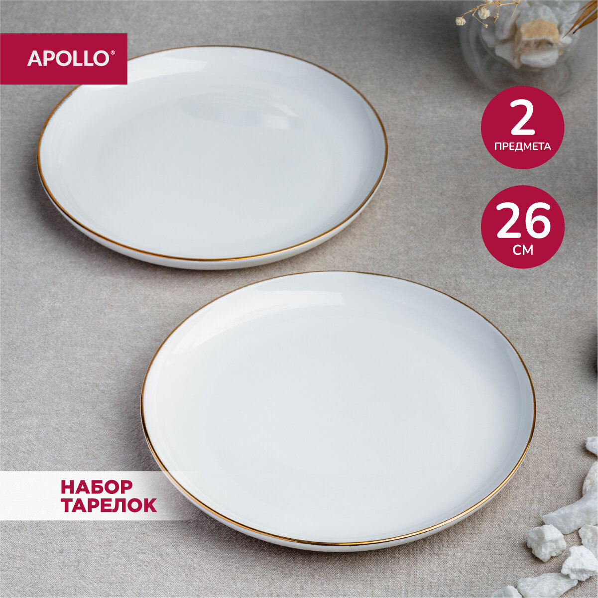 Тарелка фарфоровая обеденная, набор для сервировки стола APOLLO "Cintoro", 26 см, 2 предмета