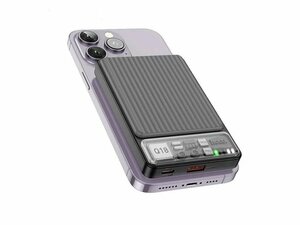 Повербанк (powerbank) 10000mAh QC3.0/PD с беспроводной быстрой зарядкой MagSafe Hoco Q18 для iPhone, USB Type C, цвет черный