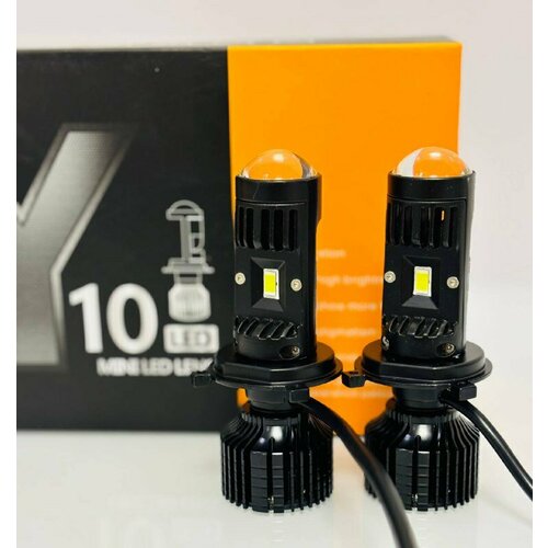 Светодиодные bi led лампы автомобильные H4, мини линзы H4 Y10 Pro, LED лампы H4, белые 6000k, 8000lm, LED линзы, без разбора фары, 2 шт