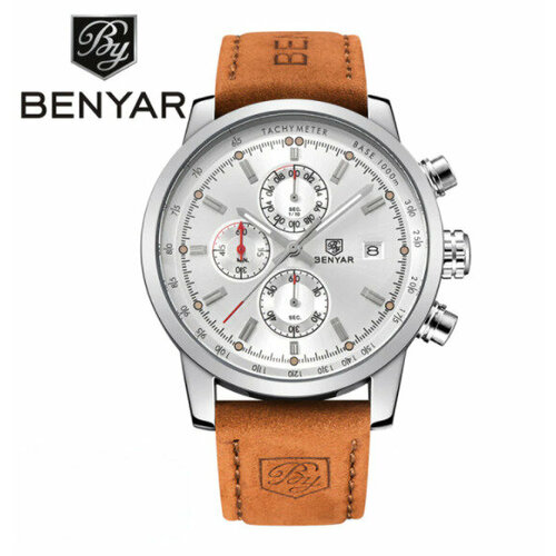 Наручные часы BENYAR, коричневый, серебряный наручные часы benyar benyar 5140 blue brown синий коричневый