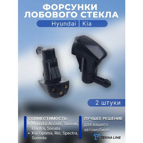 Форсунки жиклер стеклоомывателя лобового стекла Hyundai Kia Accent, Sonata, Rio, Elantra, Sorento, Spectra / Комплект 2 шт. / OEM: 986302E100