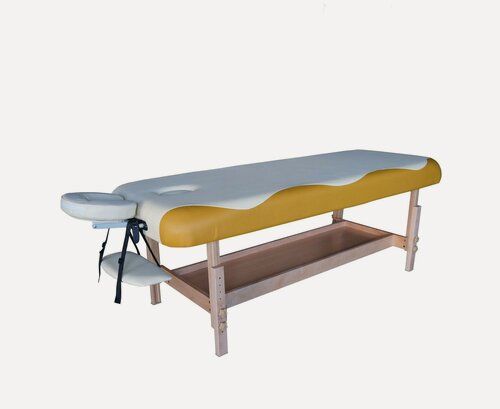 Изображение товара Массажный стационарный стол DFC NIRVANA, SUPERIOR, дерев. ножки, 1 секция, цвет беж. с желт.