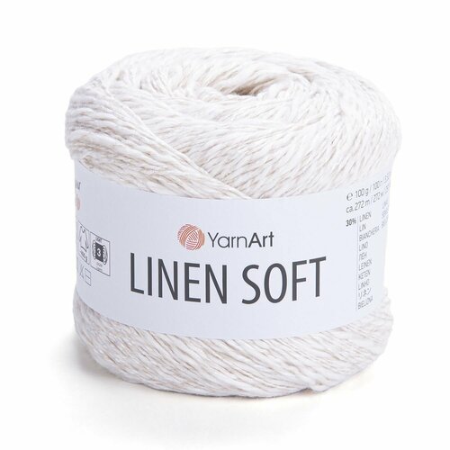 фото Пряжа linen soft yarnart, белый - 7301, 30% лен, 36% вискоза, 34% хлопок, 4 мотка, 100 г, 272 м. alize