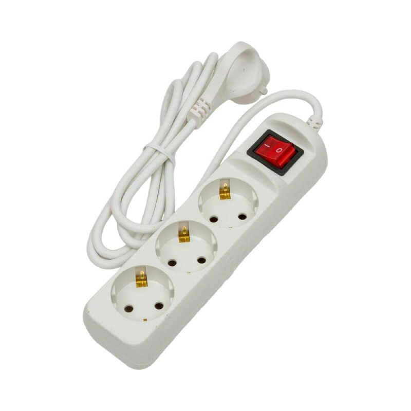 фото Удлинитель ЭРА UX-10 3 гнезда, с заземлением, с выключателем, 3x0,75мм², белый (1,5м)