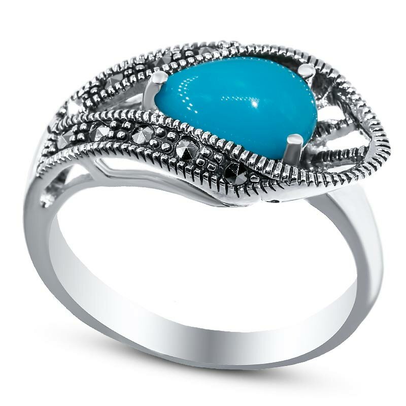 Кольцо Silver WINGS, серебро, 925 проба, марказит, бирюза, размер 17