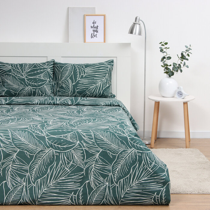 фото КПБ 1,5сп Экономь и Я "Листья" 143*215см, 145*214см, 50*70см-1шт, 60г/м2, микрофибра