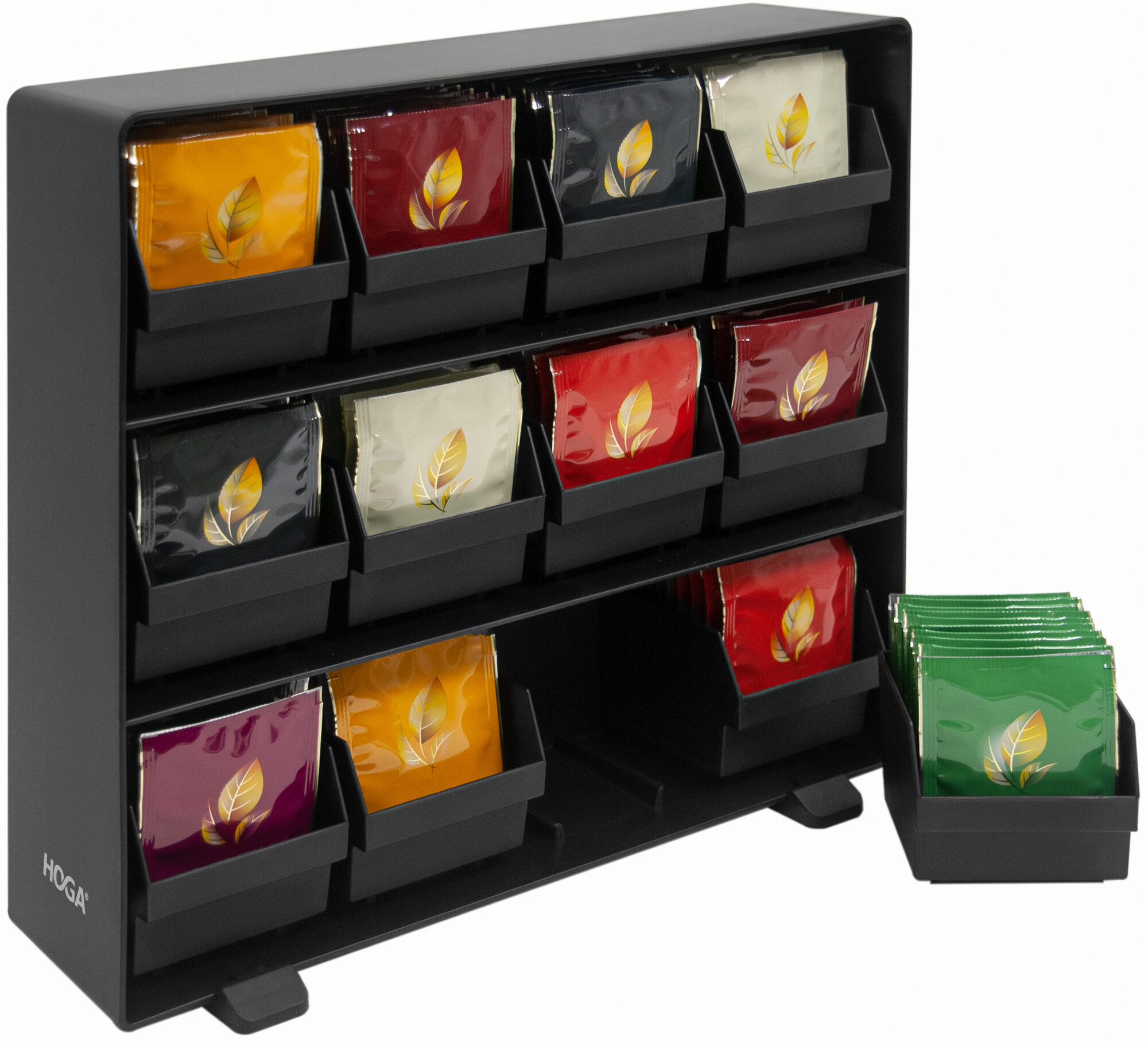 фото Черный барный органайзер на 12 отделений, коробка для 180 чайных пакетиков HOGA-TEAP12BK