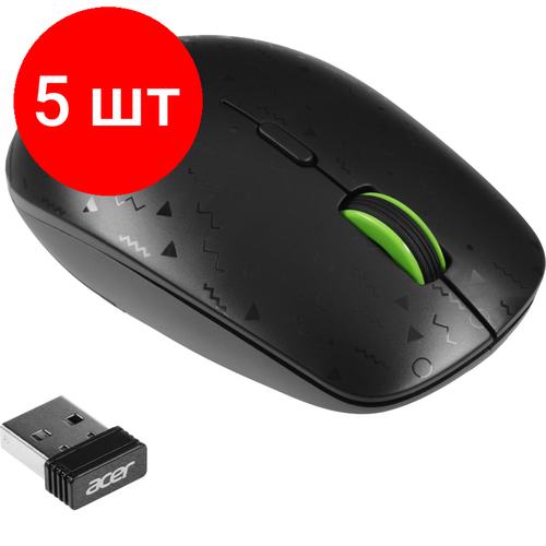 Комплект 5 штук Мышь компьютерная Acer OMR307 черный оптическая 1600dpi беспроводная USB 639500₽