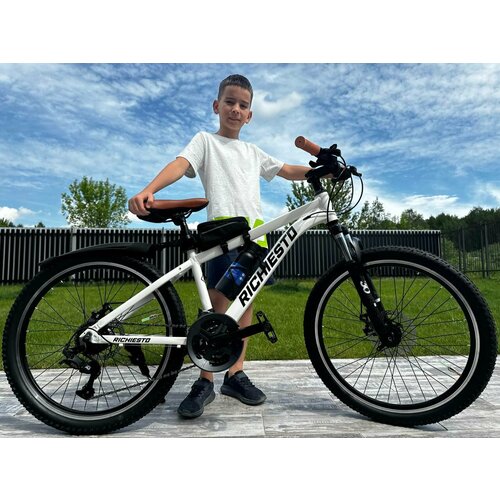 Велосипед RICHIESTO 24 Алюминиевая рама 14 Горный Для детей и подростков Спортивный Универсальный белый с коричневым матовый 24500₽