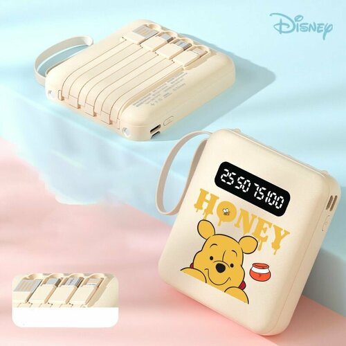 Внешний аккумулятор с картинкой Disney 4в1 10000 mAh Powerbank Fast Charue 4 входа TYPE-C lightning USB microUsb Бежевый Winnie 440000₽