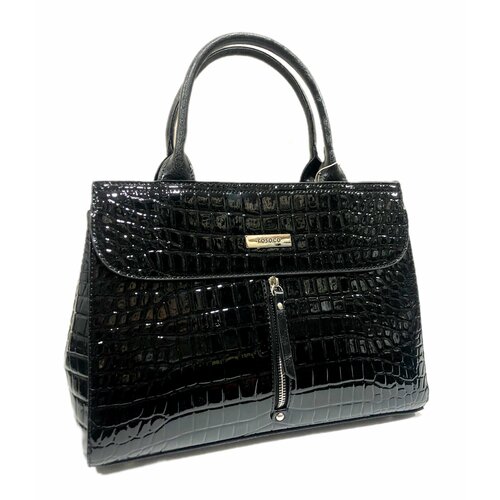 Сумка тоут Tosoco, фактура под рептилию, лаковая, черный