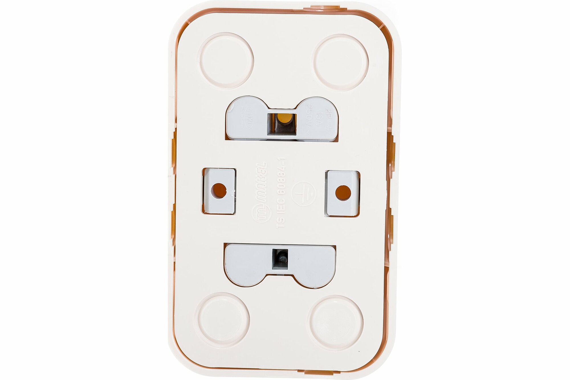 фото Розетка электрическая 220в двойная Makel Siva ustu с заземлением кремовый 16а наружная, 45282