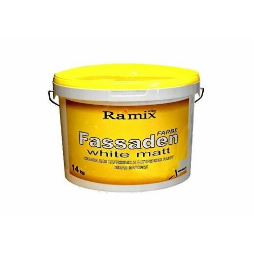 Краска акриловая Ramix Fassaden влагостойкая моющаяся огнезащитная матовая белая 14 кг