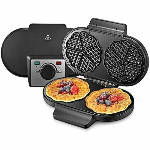 HOUSNAT Double Heart Вафельница 1300 Вт вафельница на 10 классических вафель в форме сердца размер вафель 16 см каждая антипригарное покрытие контроль температуры черный класс энергопотребления A 1438800₽