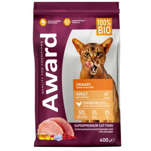 Сухой корм AWARD Urinary для кошек с курицей 400 гр