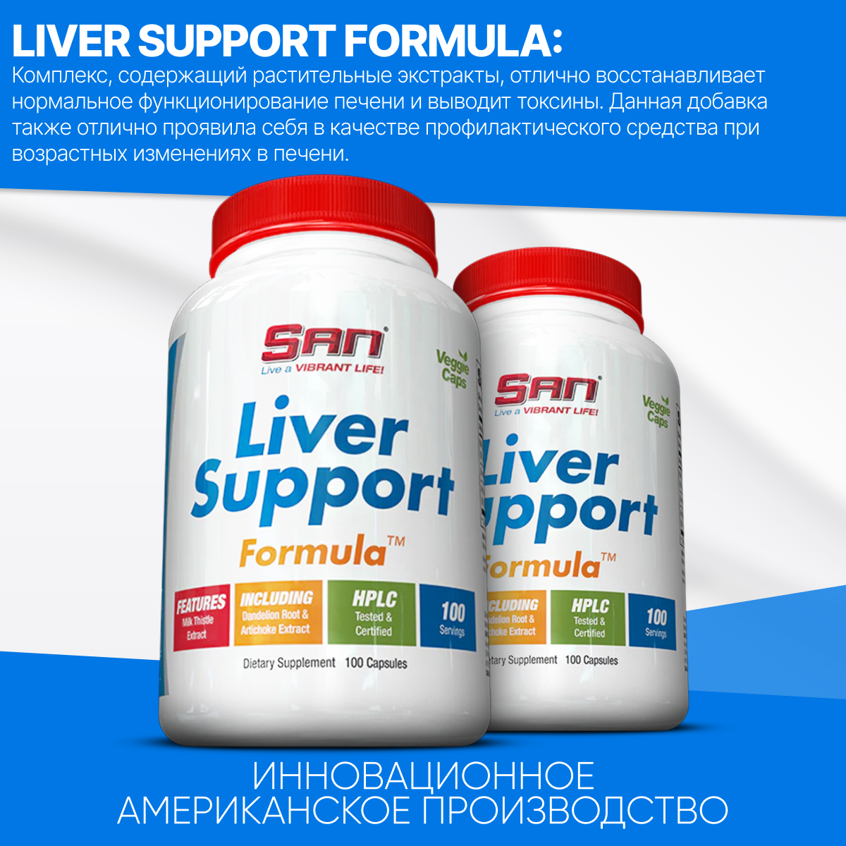 SAN Liver Support Formula БАД комплекс здоровая печень, 100 капсул — фото 1