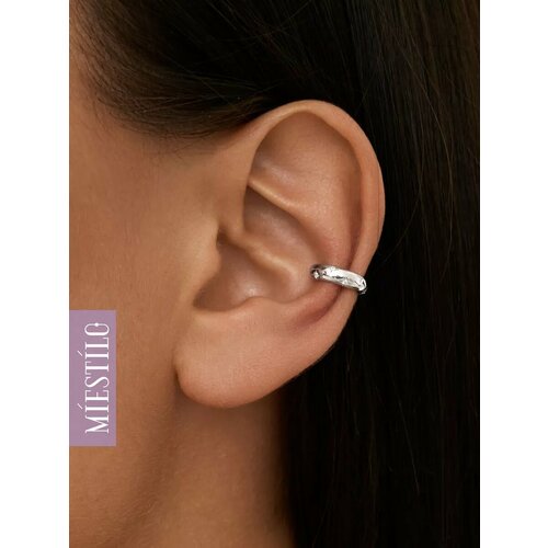 Моносерьга кафф MIESTILO, серебро, 925 проба, родирование, фианит, размер 9 мм, , серебристый