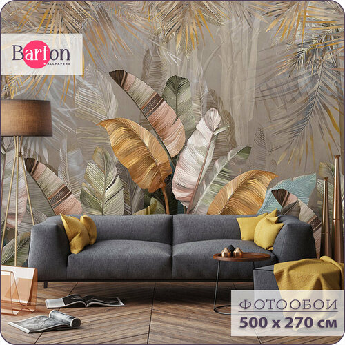 фото Фотообои на стену флизелиновые 3d листья тропики 500х270 см bartonwall n107-b barton wallpapers