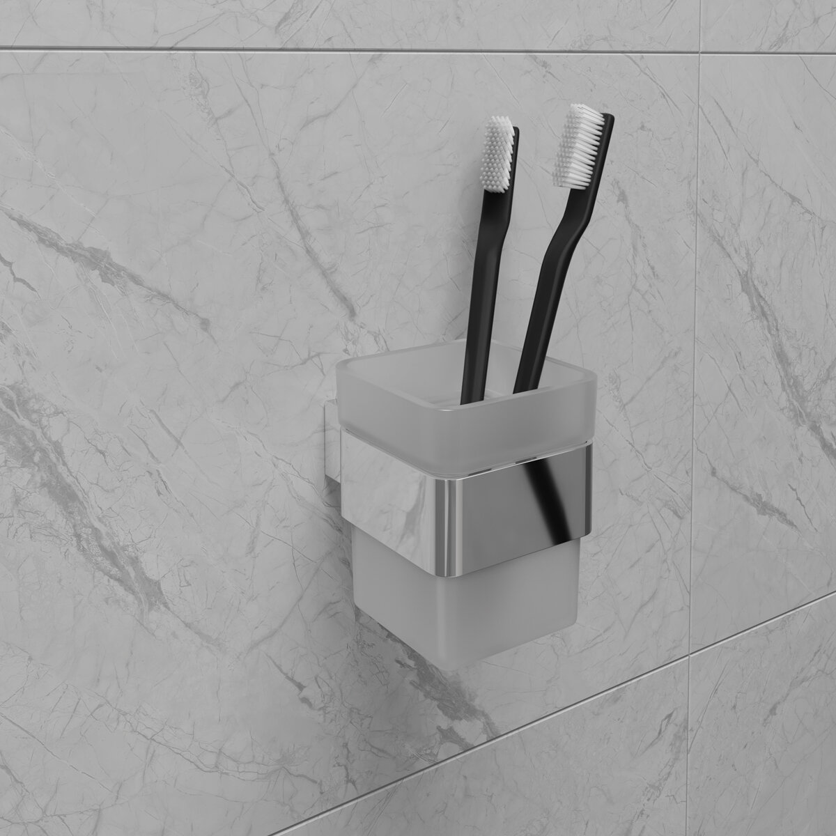 Стакан для зубных щёток Lemark SMOOTH LINE с держателем хром