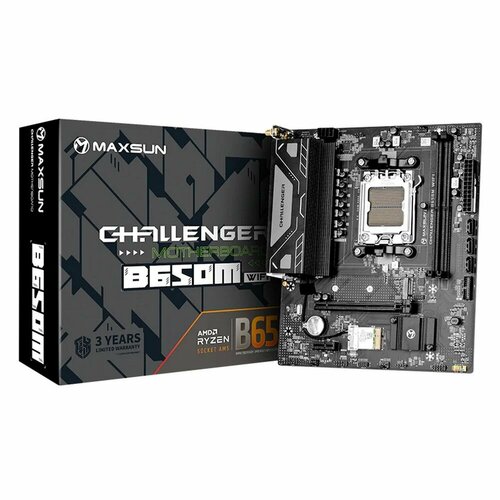Материнская плата Maxsun MS-Challenger B650M WIFI AM5 B650 2DDR5 1PCIEx16 1PCIEx1 1M2 Front2USB32 Gen1 2USB20 Rear2USB20 4USB32 Gen1 3SATA 30 1G DPHDMI M-ATX RTL 1337000₽