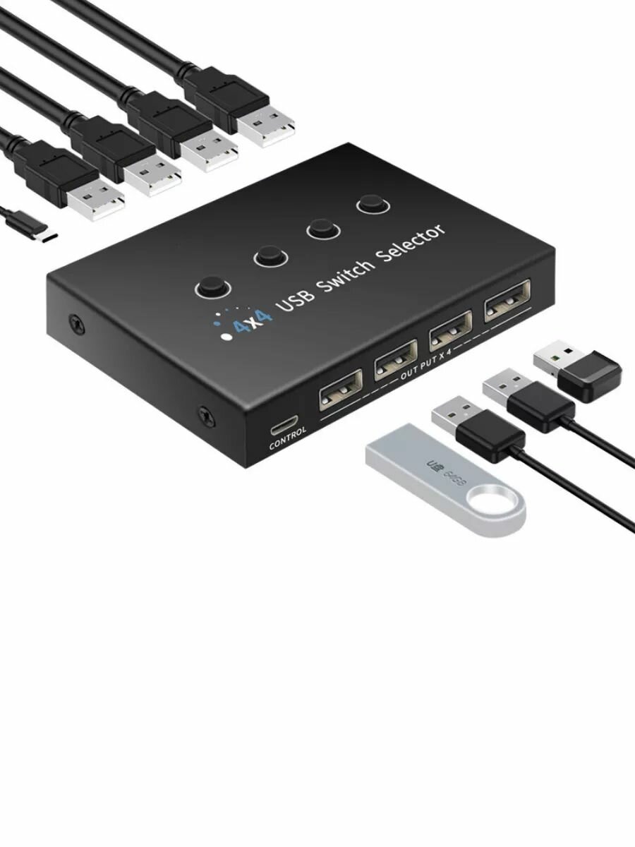 USB 2.0 переключатель-switch 4-4 с выносной кнопкой. Модель 2024 года — фото 1
