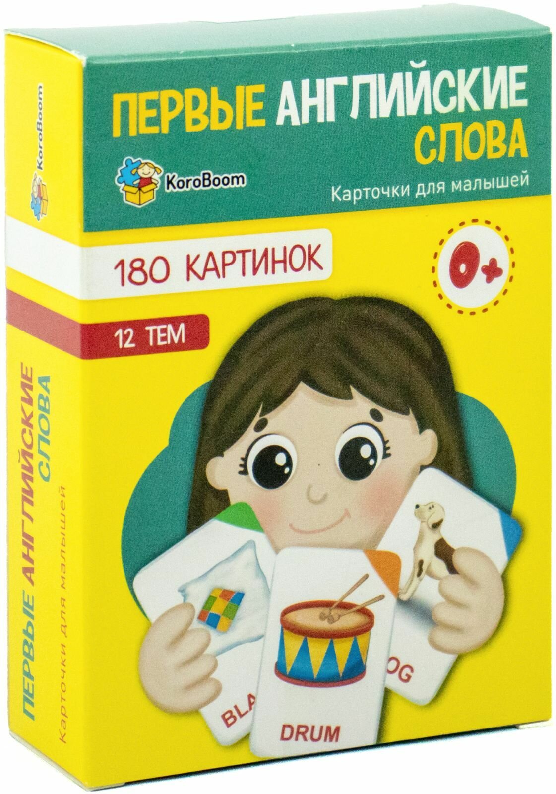 Обучающие карточки Домана "Первые английские слова" Всезнайка KoroBoom, 90 компактных плотных развивающих с реалистичными картинками для малышей, 180 изображений, 110 х 80 мм