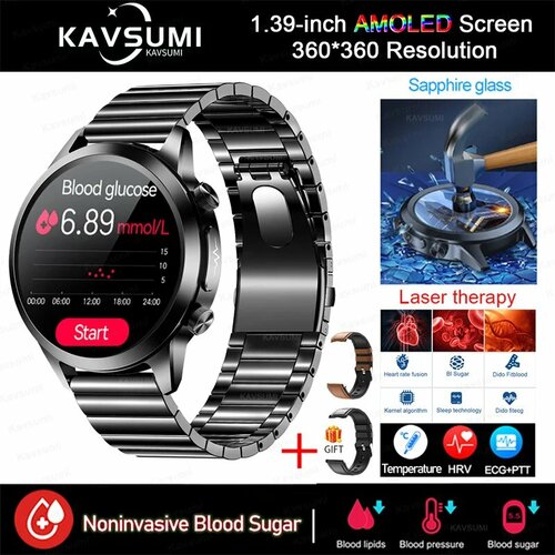 KAVSUMI Умные часы с ЭКГ и ППГ для мужчин Black Steel B 2A ECG 12778₽