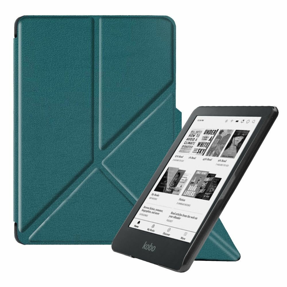 Противоударный Чехол-обложка для электронной книги Kobo Clara Colour /Универсальный Чехол книжка для Kobo Clara N367, магните, экокожа, Зеленая сосна